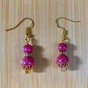 Elegant Pink and Gold Dangle Earrings